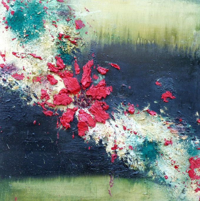 nymphae I, encáustica, pigmentos, óleo sobre lienzo,  100x100 cms